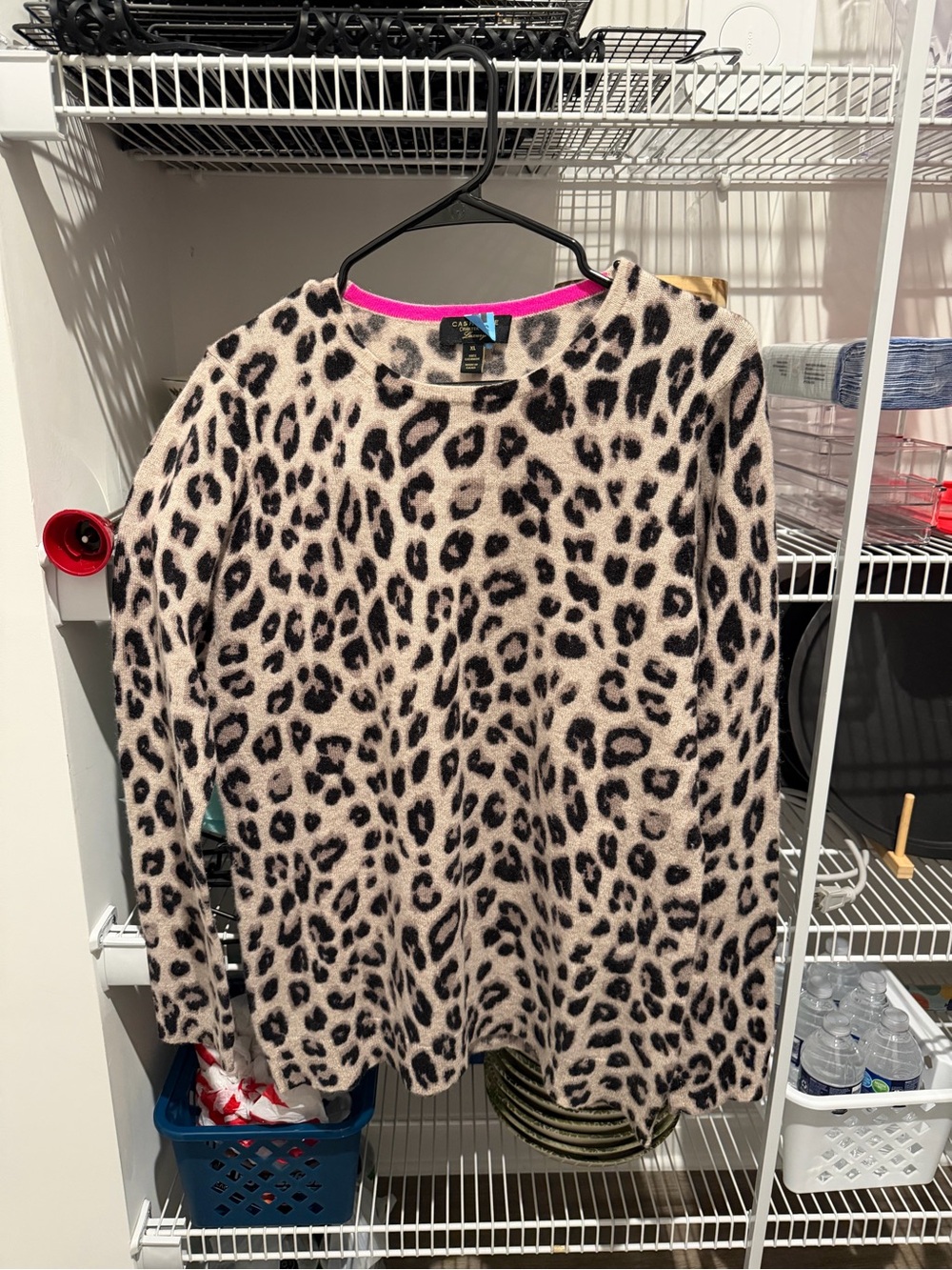 Charter Club Cashmere Black Leopard Print Crewneck Sweater